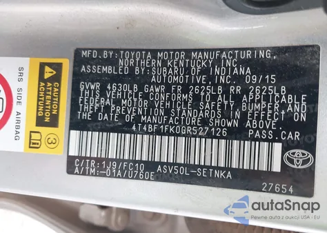 2016 Toyota Camry Le from USA, damaged, VIN 4T4BF1FK0GR527126